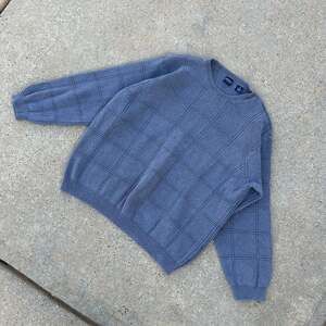 Arrow Mens Blue Crew Neck Windowpane Plaid Cotton Knit Sweater